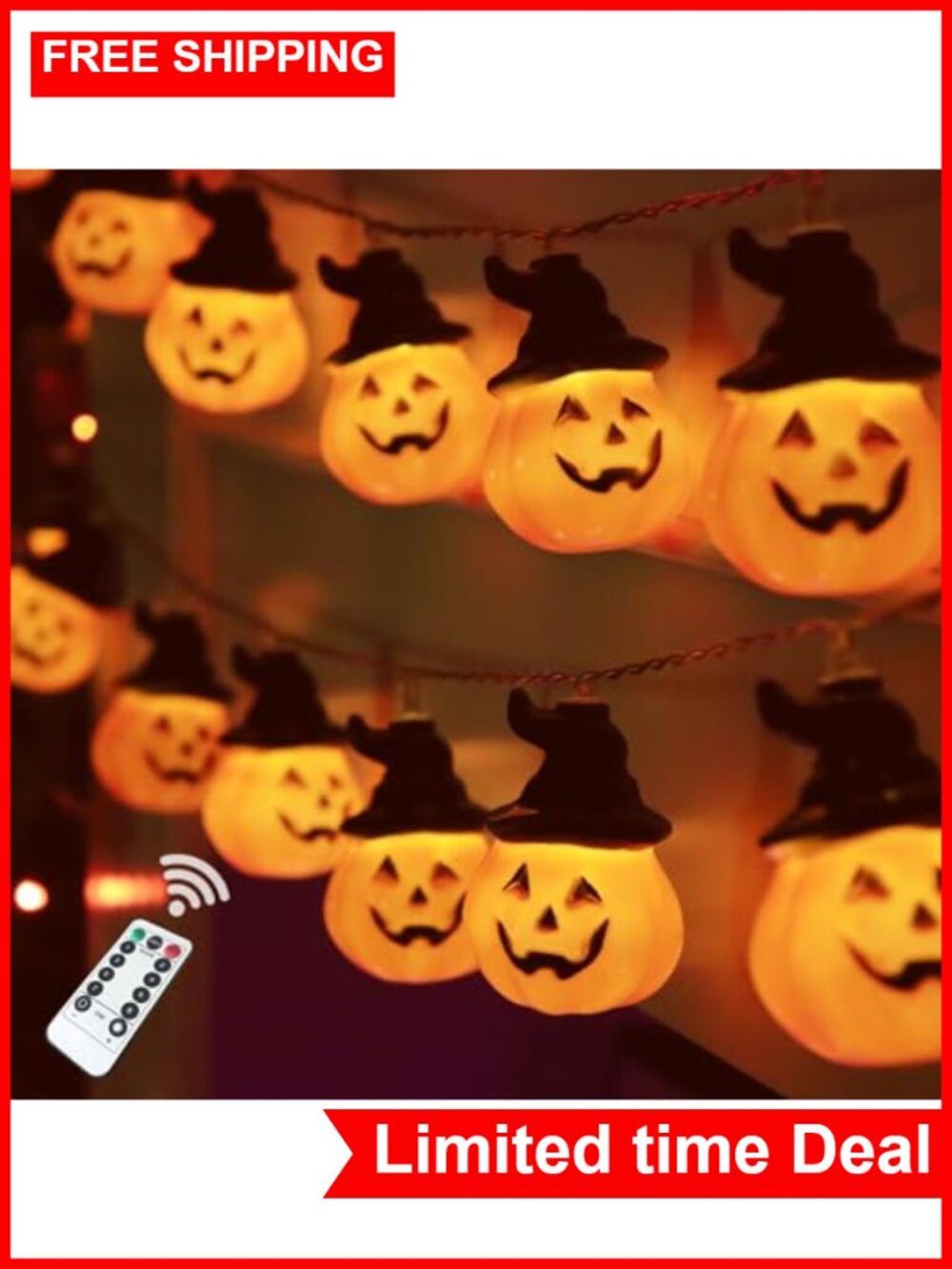Halloween Pumpkin String Lights 20 LED 16.4ft Battery Operated Remote Timer